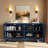 Elegant Navy Blue Sideboard Featuring Sophisticated Wavy Pattern Doors With Arched Groove Design In A Stylish Four-Door Layout,Adjustable, Suitable For Study, Entryway And Living Room-421305672