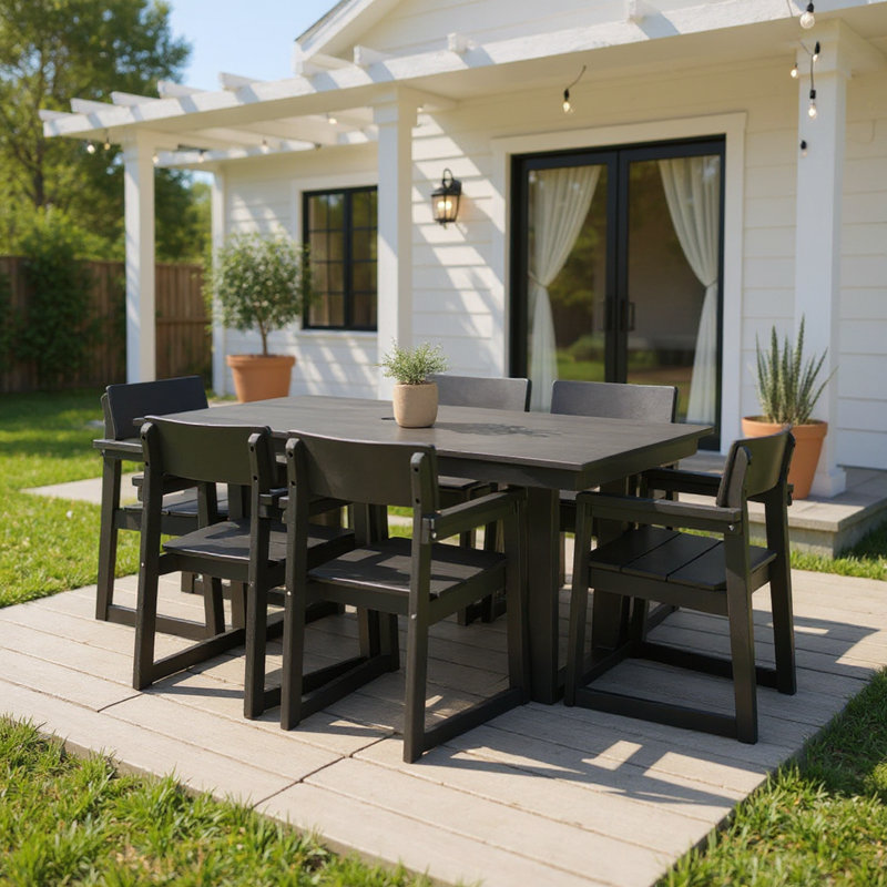 Ensemble de salle à manger Hdpe toutes saisons noir durable - Mobilier d'extérieur moderne pour patio, jardin, bord de piscine