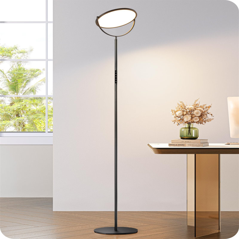 Delvontae 193cm Torchiere Floor Lamp, Black