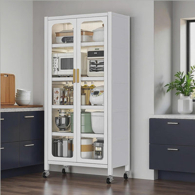 Armoire de rangement pour garde-manger 65 po, armoire de rangement en métal à 6 niveaux avec porte transparente, tablettes et roulettes réglables, garde-manger