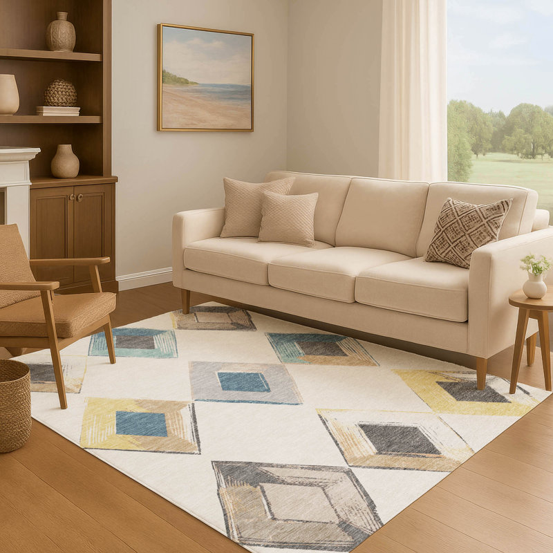 Tapis géométrique de qualité supérieure lavable à la machine Ariel, Rectangle 10 pi x 14 pi
