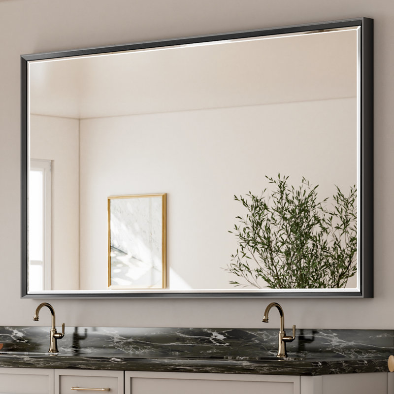 Miroir de salle de bain mural Lohoski, Noir, 36 po x 60 po