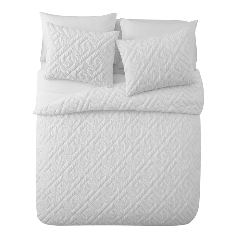 Tyrol Polyester Greek Key Comforter, White, Full/Queen Comforter + 2 Shams