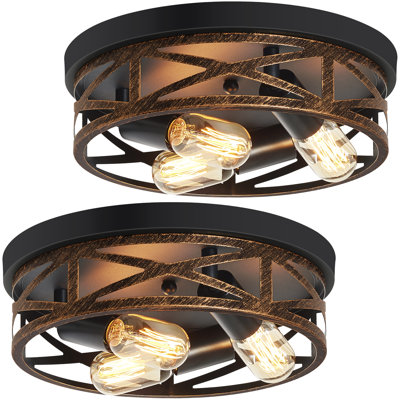 3-Light Bronze Round Flush Mount Ceiling Light-2 Pack