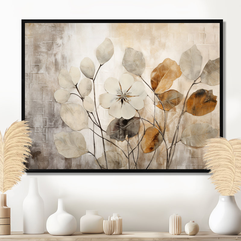 «Beige Botanical Impressions III - Abstract Botanicals», art encadré, H 30 po x l 40 po, Reproduction avec cadre flottant