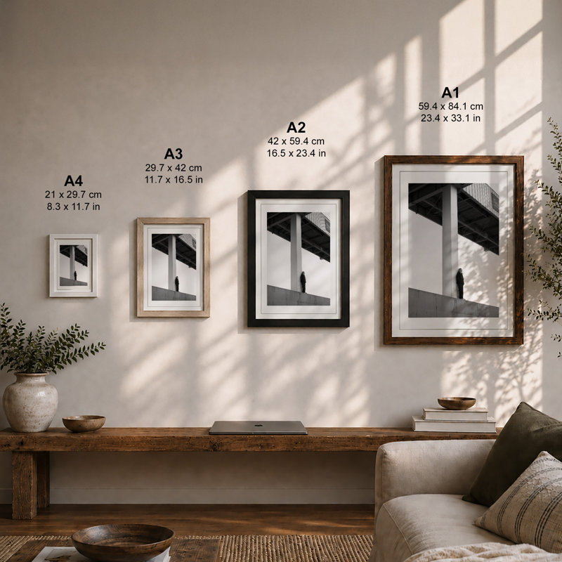 Figure Under Bridge Industrial - Framed Print, Black, A4 - 29.7 x 21.0 cm