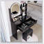 Table de meuble-lavabo à miroir rond de 17 pouces avec tabouret rembourré à DEL, 2 prises CA + 2 prises USB, luminosité réglable, grand bureau, rangement multicouche-1407795257