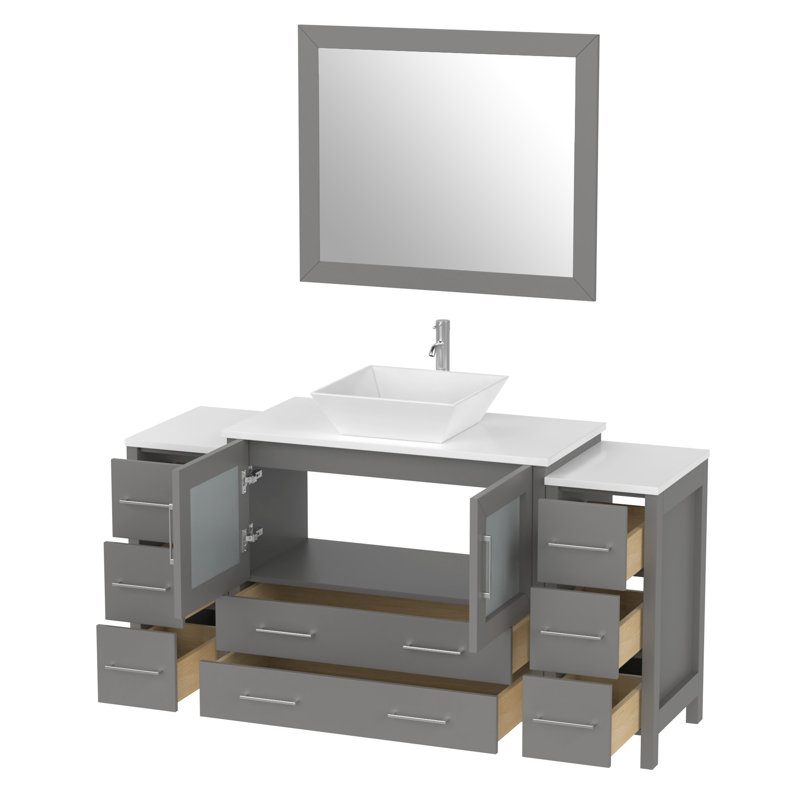  60" Single Bathroom Vanity Set with Mirror, Gray