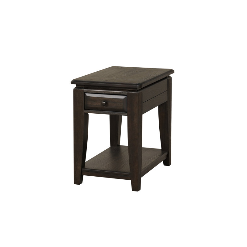 Table de fauteuil avec rangement stylisé - Bois massif + Glissières à un tiroir de 26,14 po de hauteur à finition latérale foncée