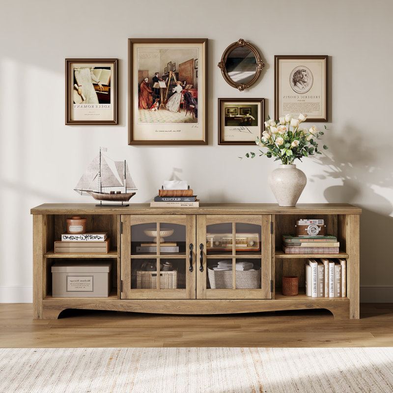 Callison 66" TV Stand For Tvs Up To 75" With Spacious Storage And Adjustable Shelves, 22"H x 66"L x 15.7"W, Brown Wood