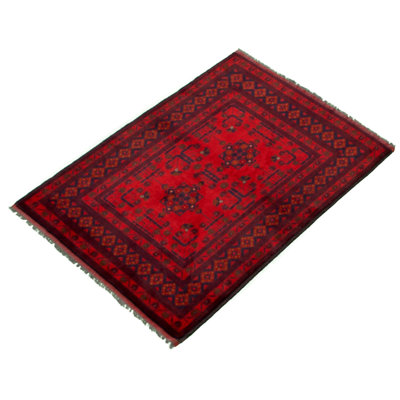 Tapis zone en laine rouge 3 pi 5 po x 4 pi 10 po one-of-kind à la main-noué la 2010 esari turque Allaina