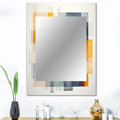 Multicolore cubes motifs IV - miroir mural géométrique, miroir décoratif moderne, impression d'art en métal