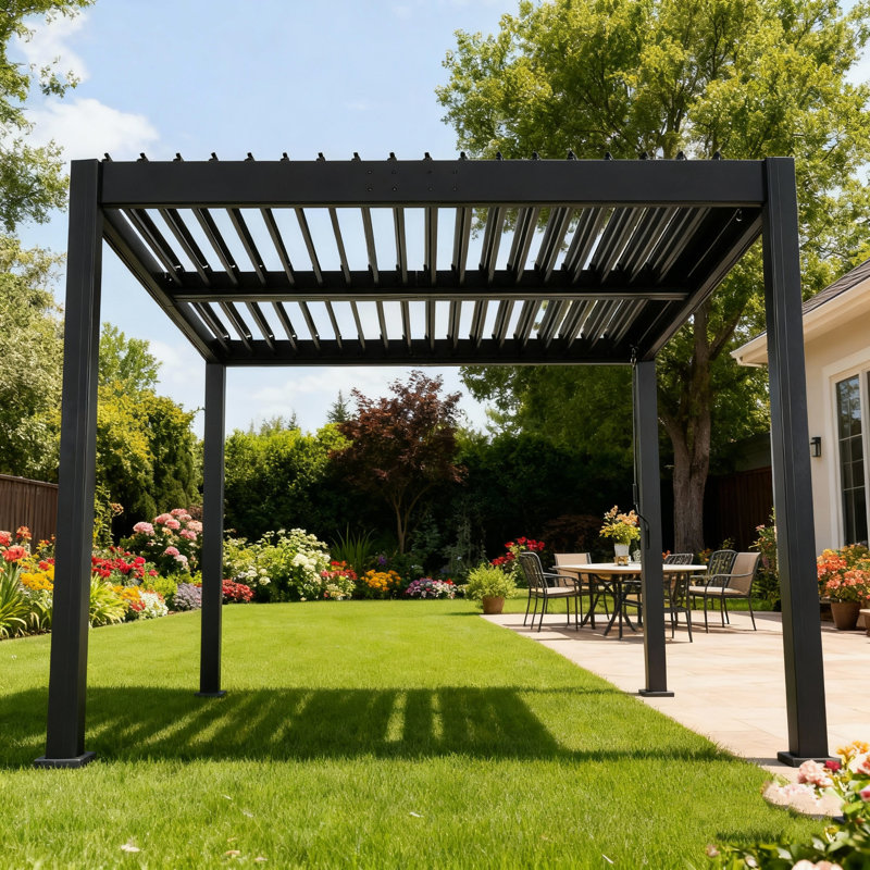 Bullock Modern Outdoor Aluminum Pergola with Adjustable Louvered Roof