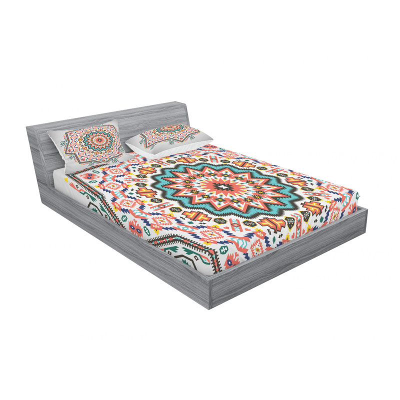 Drap-housse en microfibre, Ensemble de draps pour lit double avec 2 taies d'o, Motif 1