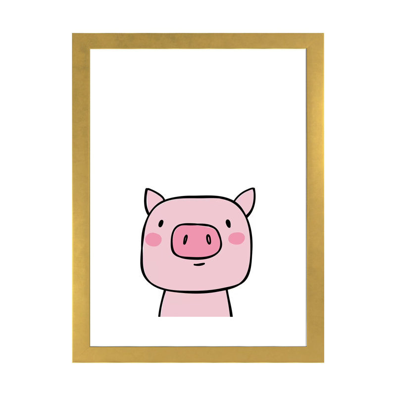Cochon - impression d'art graphique, Papier encadré doré, H 32 po x l 24 po x P 1 po, Blanc