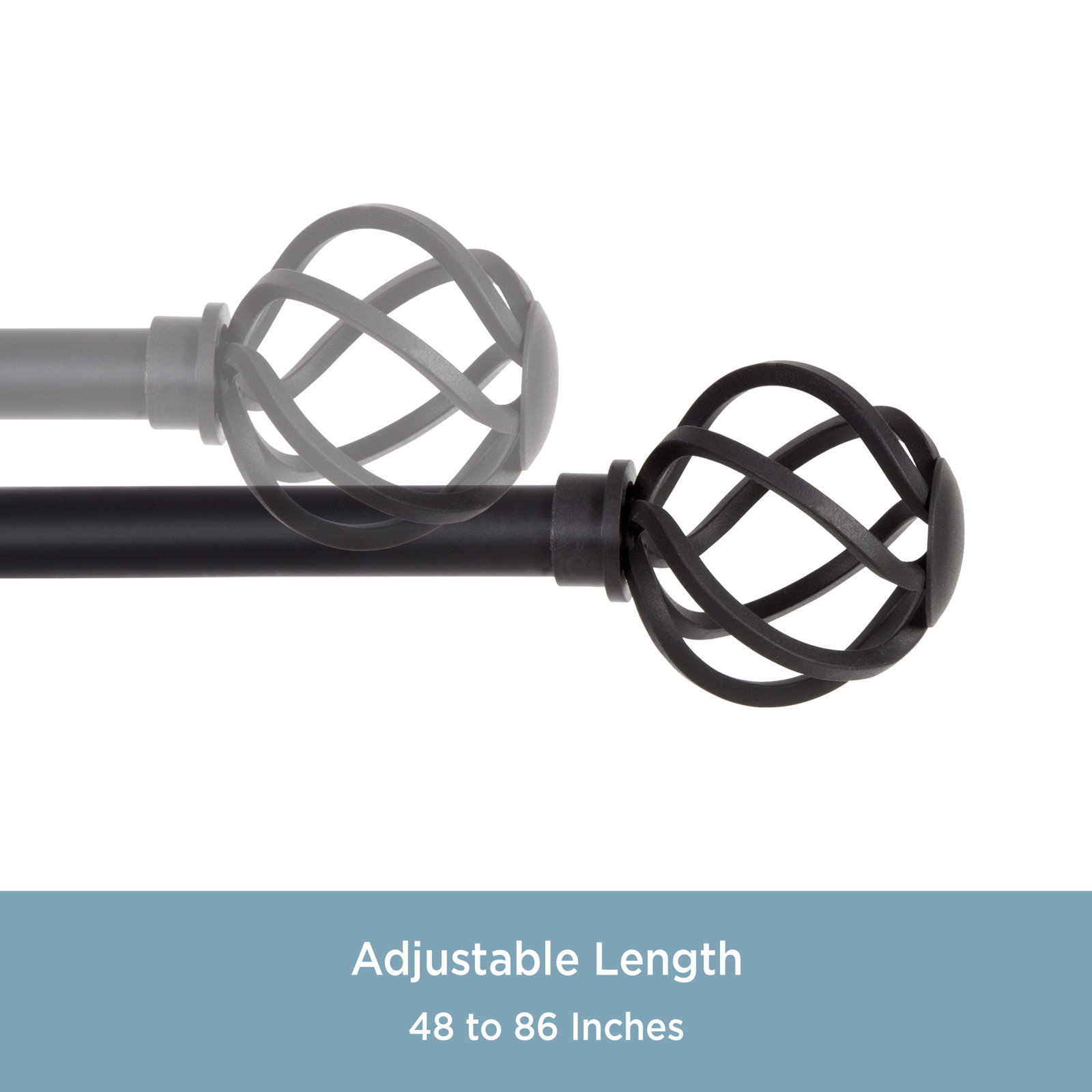 Lowri Cage Single Curtain Rod, 48" - 86", Black