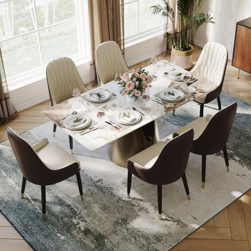 Chaises de salle à manger, fauteuils à dossier haut Modern, Noir / beige, Ensemble de 6