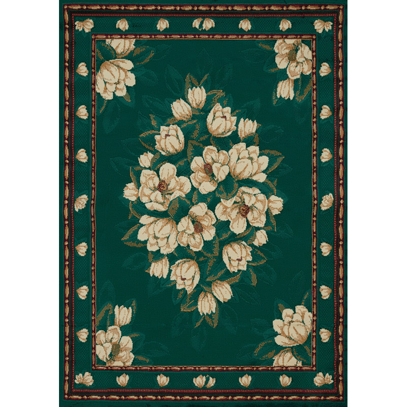 Tapis vert à motif floral Aguilar, Rectangulaire 3 pi 11 po x 5 pi 3 po