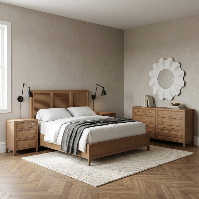 Weekender Sand Dune 4 Piece King Bedroom Set W/Dresser Mirror, 6 Pcs: Bed, 2 Nightstands, 2 Dressers, Mirror, King
