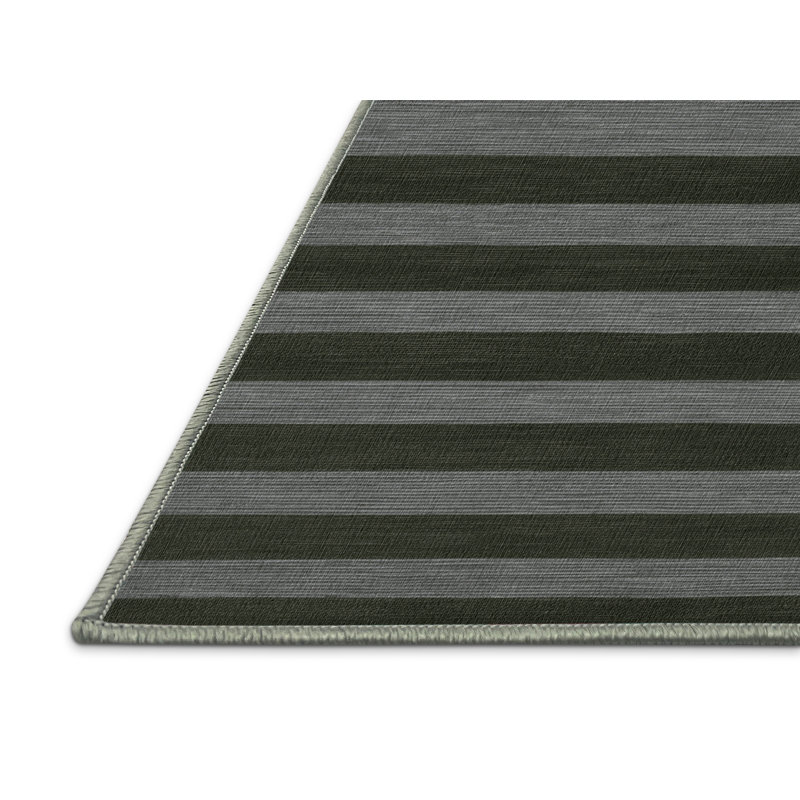 Tapis vert à rayures horizontales lavable à la machine, Rond 3 pi