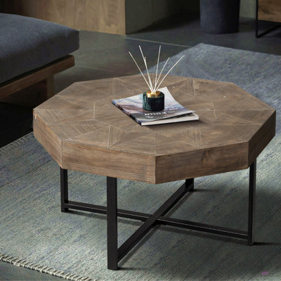 Table basse octogonale en bois à motif patchwork vintage pour salon