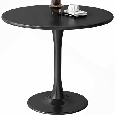 24" Modern Round Pedestal Dining Table with Heavy-Duty Steel Base, Mid-Century Small Bistro Kitchen & Accent Coffee Table