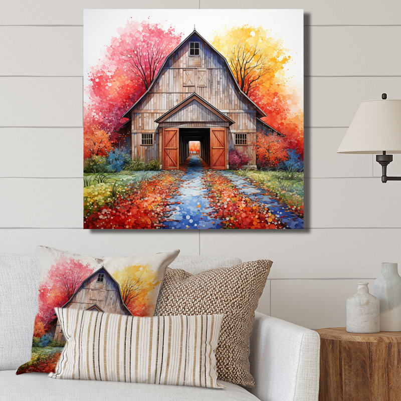 Impression sur toile Barn Symmetry Pointillism I, H 24 po x l 24 po x P 1 po, Toile tendue