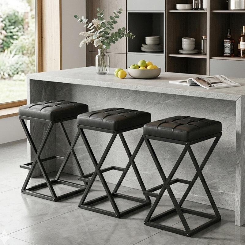 Tabouret de bar Mid-Century 26 po, Noir, 3