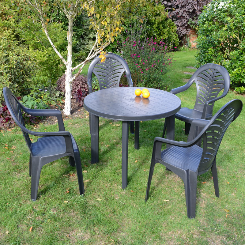Revello Round Table with 4  Chairs Garden Set, Anthracite
