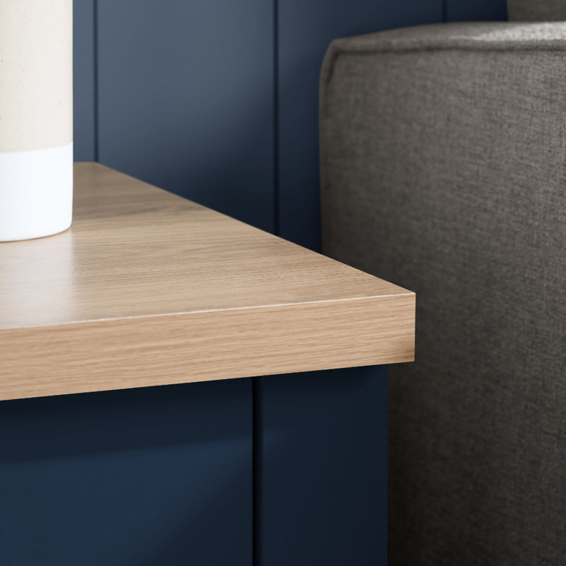 Napanoch Side Table with Storage, Navy Blue/Oak
