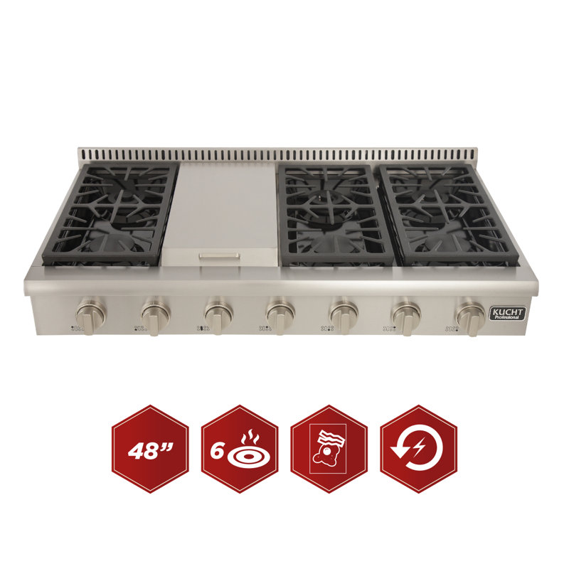 Kucht 48'' W Cooktop, Natural Gas, Classic Silver