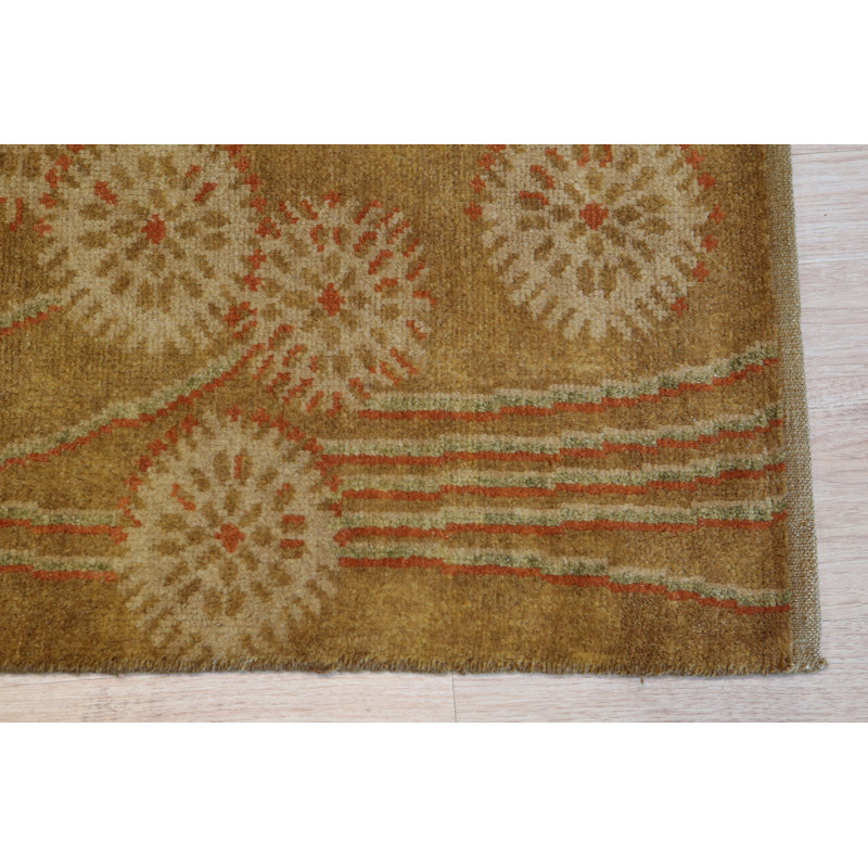 Brown Hand-Knotted Wool Stylized Floral Burst Geometric Modern Contemporary Carpet Rug, 10' x 14'