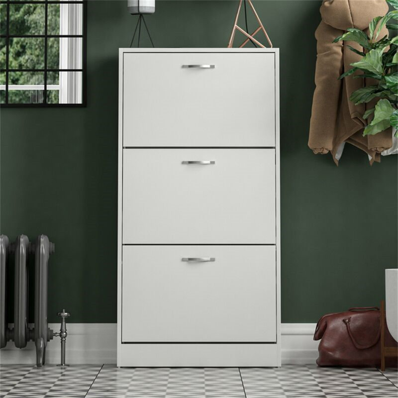 Drawer Flip Down Shoe Storage Free Standing Cabinet For Hallway, 118" H x 60" W x 24" D, White