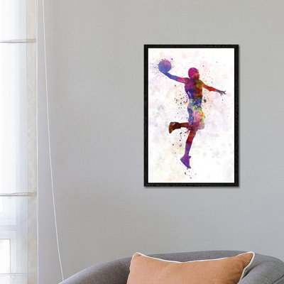 Young Man Basketball Player One Hand Slam Dunk by Paul Rommer - Painting on Canvas