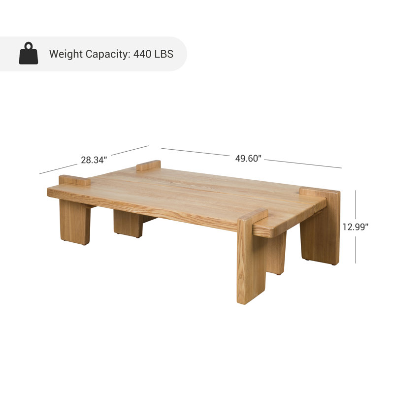 Solid Ash Wood Coffee Table, Minimalist Medieval Style, Natural Wood Grain, Brown
