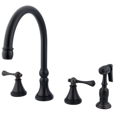 Kingston Brass Governor Double-Handle 4-Hole Widespread Kitchen Faucet with Brass Sprayer