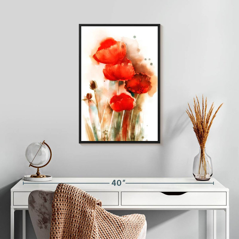 Coquelicots sauvages à l'aquarelle, Cadre flottant noir, 17 po x 25 po