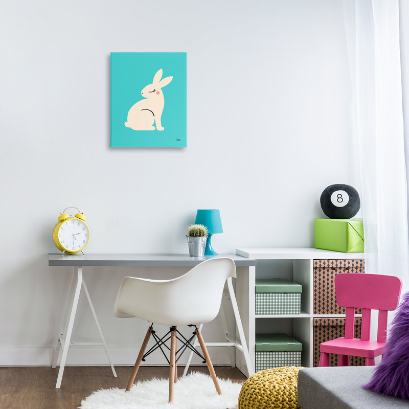  Art mural sur toile "Blush Rabbit on Blue" par Jessica Beck, H 20 po x l 16 po