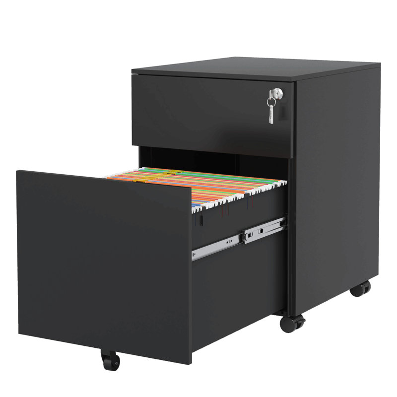 2 Drawer Mobile File Cabinet With Lock Steel File Cabinet For Legal/Letter/A4/F4 Size, Fully Assembled Except For Wheels, Home/ Office Design, Black