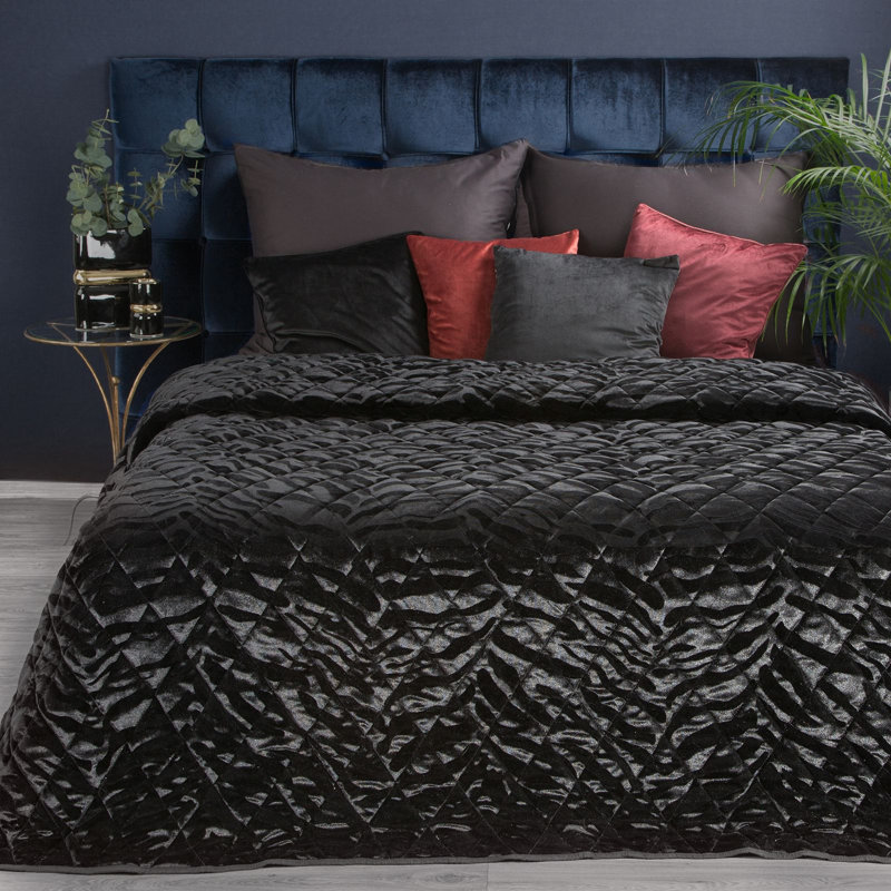 Alasdhair Polyester Solid Colour Bedspread, Black, W220 x L240cm