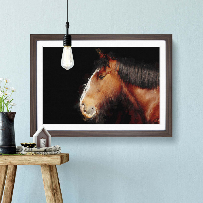 Brown Shire Horse in Abstract - Picture Frame Graphic Art Print, Walnut Framed, 48cm H x 65cm W x 2cm D