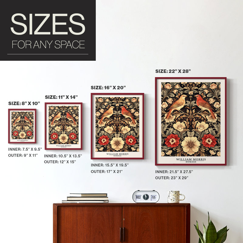 WM MORRIS Series CCCLXVII-Premium Framed Print -Ready to Hang - No Nails Required - No Nails Required, Red, 21" H x 34" W