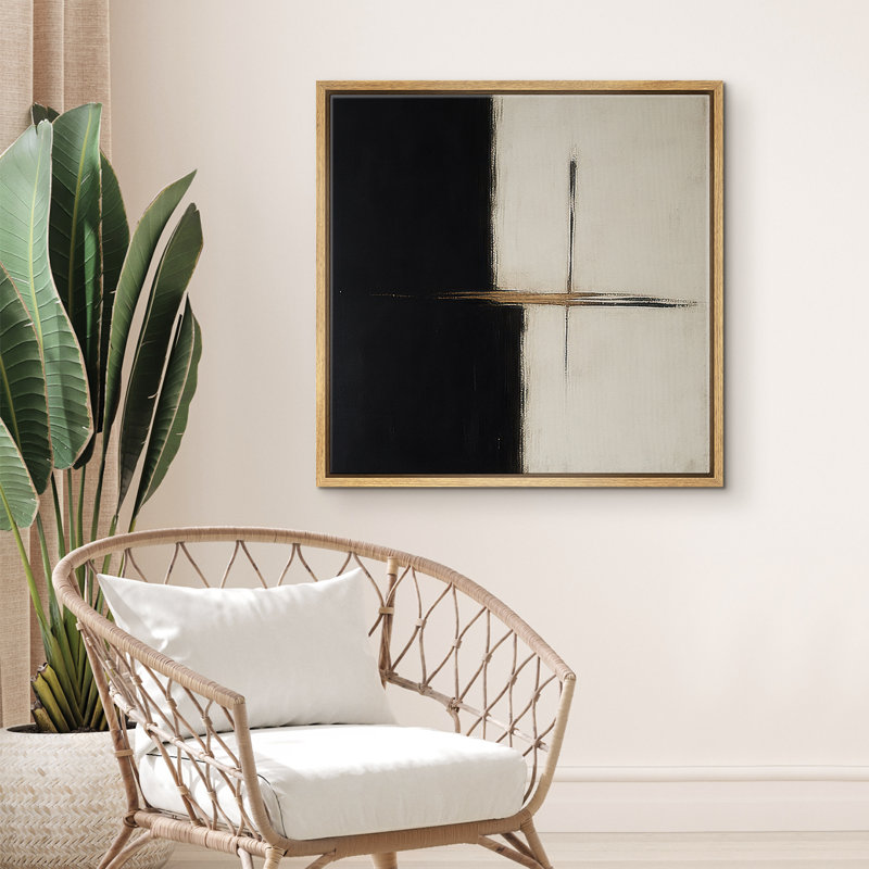 Reproduction d'art sur toile encadrée - œuvre d'art abstraite minimaliste neutre pour le salon, Naturel, H 16 po x l 16 po