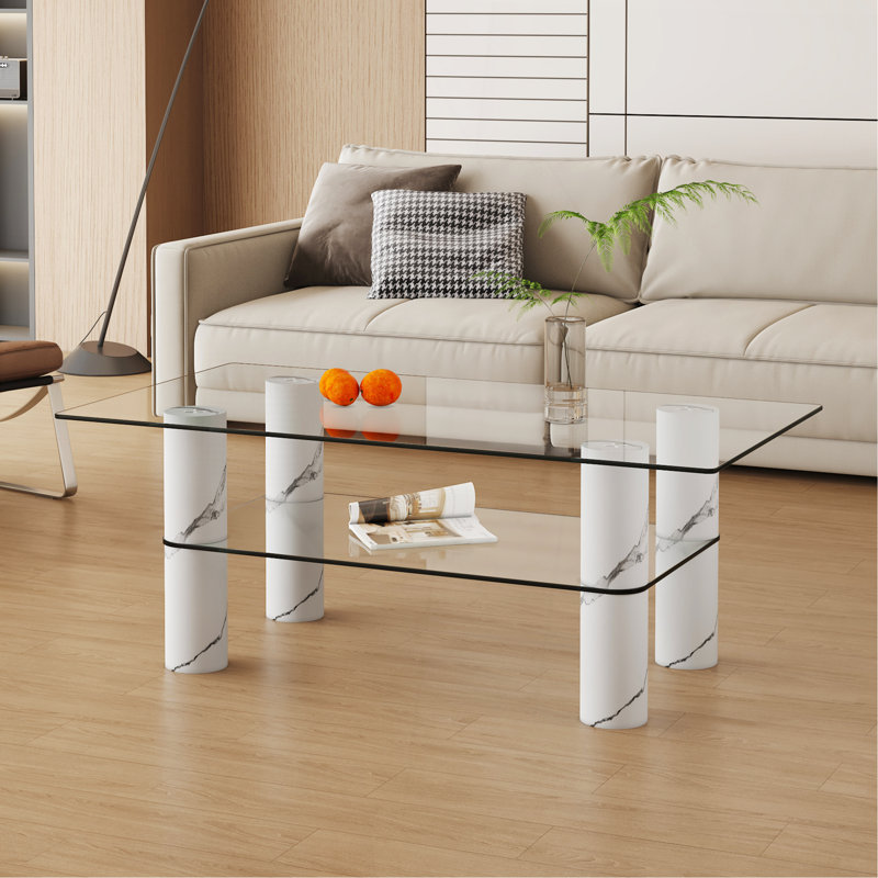 Table basse et table basse en verre trempé transparent à double couche Modern Minimalist