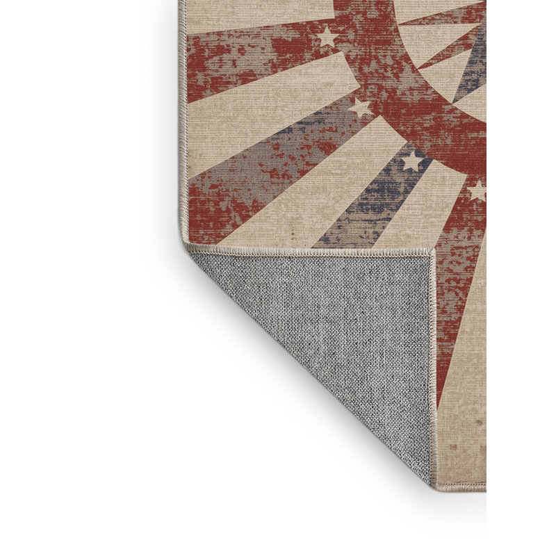 Tapis abstrait moderne et contemporain lavable à la machine Adamek du 4 juillet en beige - reliure beige, 2 x 4