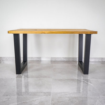 Bosswood Oak Solid Wood Top Metal Base Dining Table