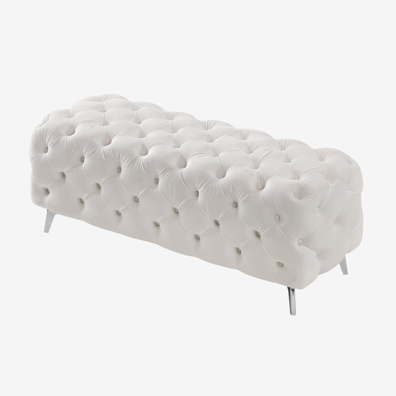 Damisha Velvet Ottoman, White Velvet