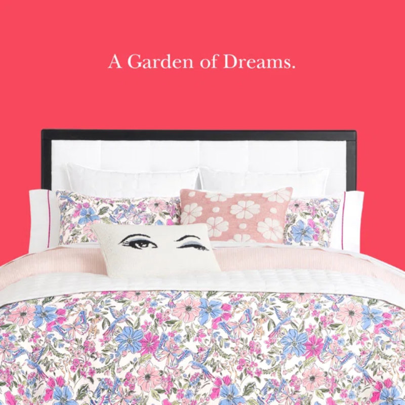kate spade new york Fall Poppies Twin Comforter Set, 100% Cotton, All Season 2 Piece Reversible Bedding Set, White and Garnet