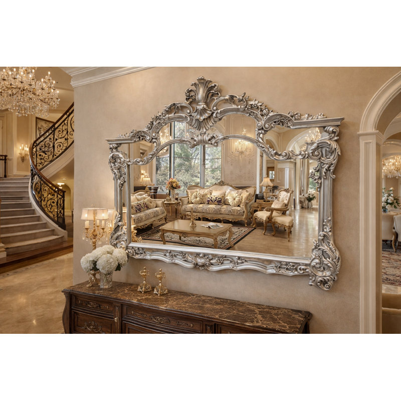 Daylan Solid Wood Ornate Mirror, Silver