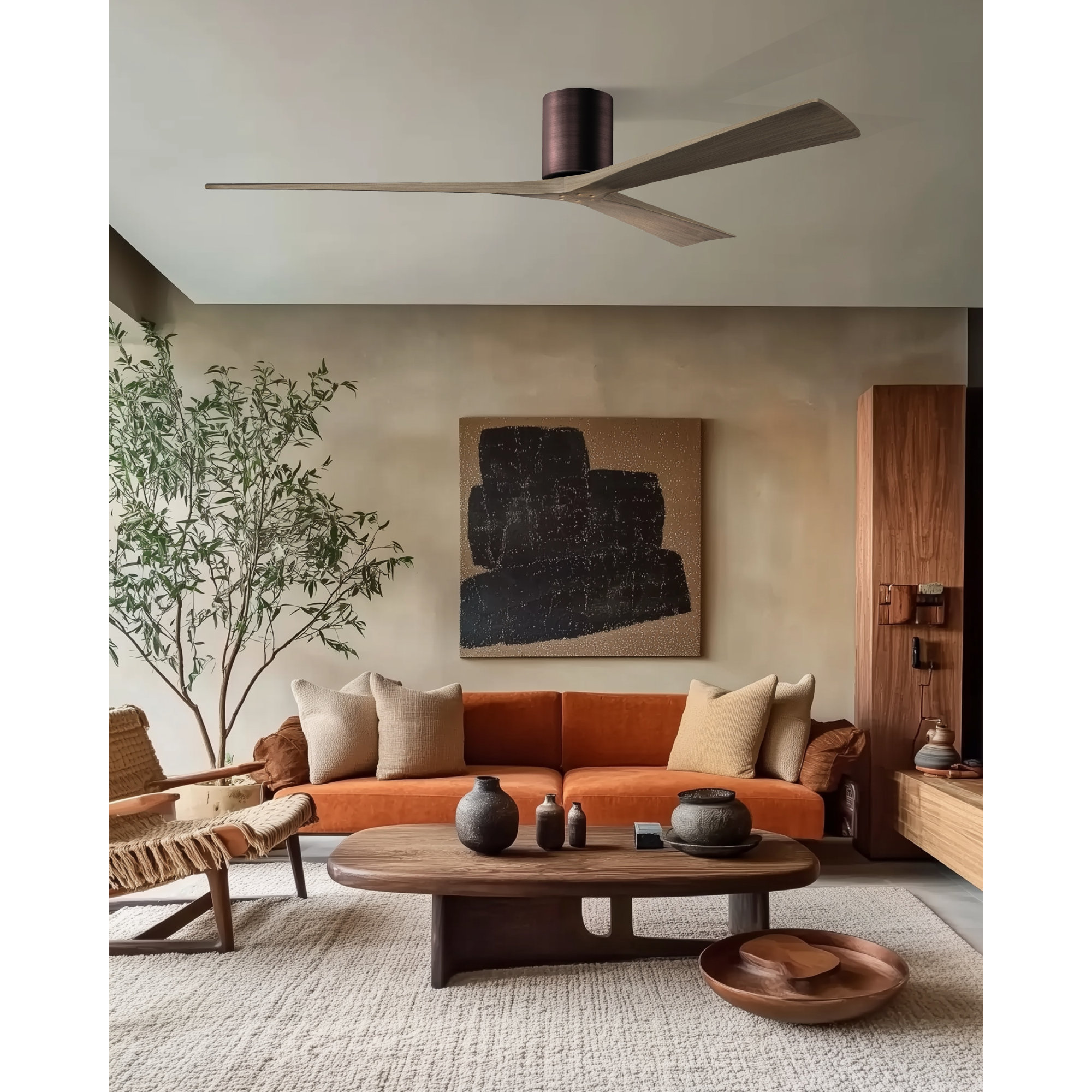Olivier 3 Blade Ceiling Fan, 72", Textured Bronze, Gray Ash Tone